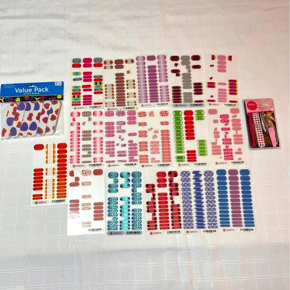 Jamberry Nail Wrap Bundle - Kids Size 14 Partial and 2 Unused Sheets with Tools - Picture 1 of 5